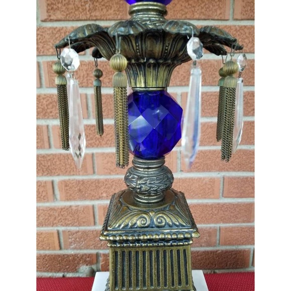 Hollywood Regency Cobalt Blue Crystal Table Lamp - Picture 5 of 7